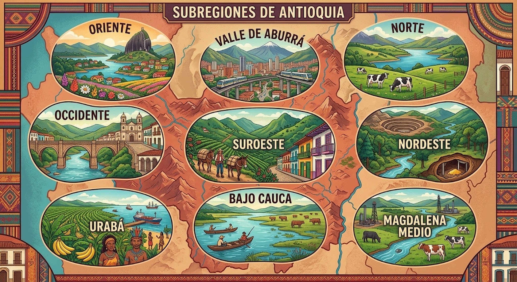 Mapa ilustrado de las subregiones de Antioquia