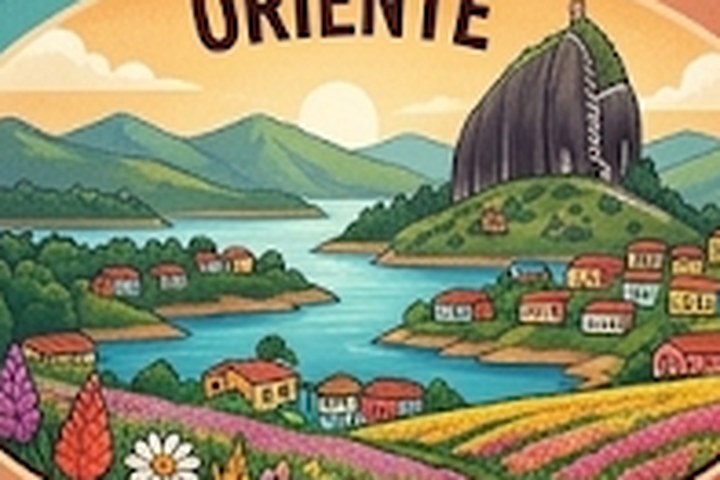 Ilustración del embalse y el Peñón del Oriente antioqueño