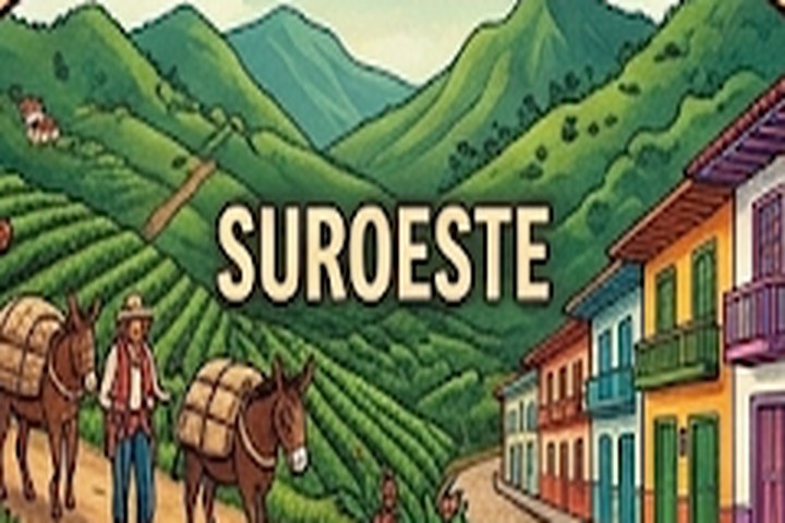 Ilustración de cafetales y arrieros del Suroeste